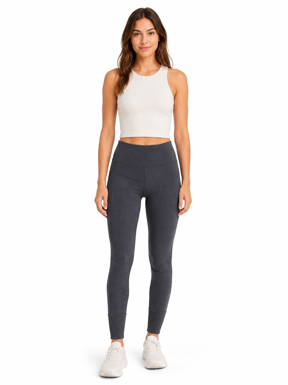 Lululemon Womens 4 Charcoal Grey Ribbed Straight Leg Seamless Knit Leggings